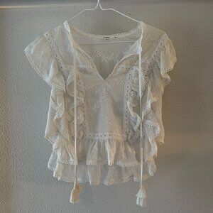 Tularosa Off-White Lace Embroidery Ruffles Top